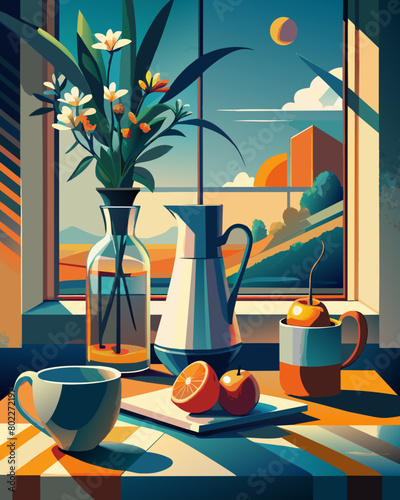 still life painting vector illustration