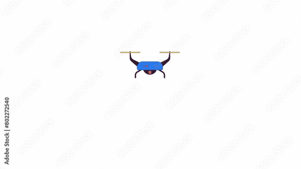 Flying drone propellers line 2D object animation. Unmanned aerial vehicle. Quadcopter technology wireless flat color cartoon 4K video, alpha channel. UAV gadget animated item on white background Flying drone propellers line 2D object animation. Unmanned aerial vehicle. Quadcopter technology wireless flat color cartoon 4K video, alpha channel. UAV gadget animated item on white background