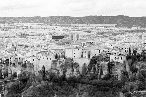 Landscape from above the city of Cuenca in black and white