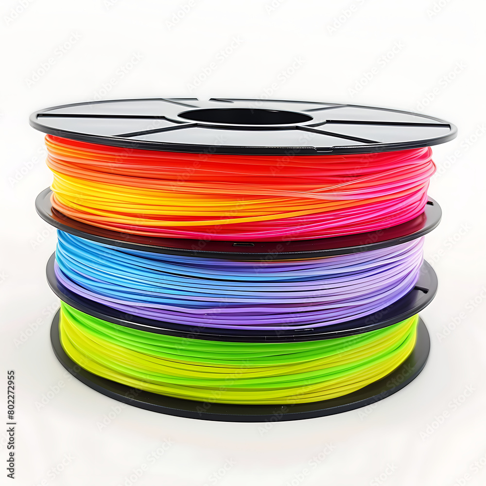 Plastic filament white background, material for generate anythings with 3D printer Plastic filament white background, material for generate anythings with 3D printer
