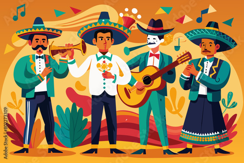 Ilustración de Vector de Música de Mariachi Tradicional para Promociones del Cinco de Mayo