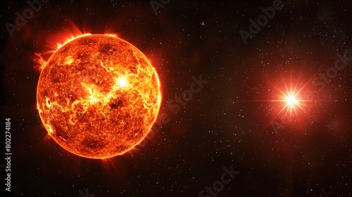Sun emitting solar flares in space with stars in the background.