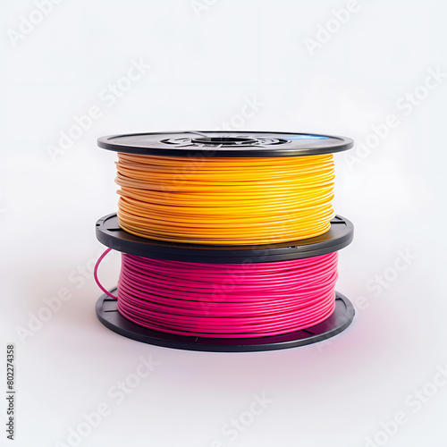 Plastic filament white background, material for generate anythings with 3D printer