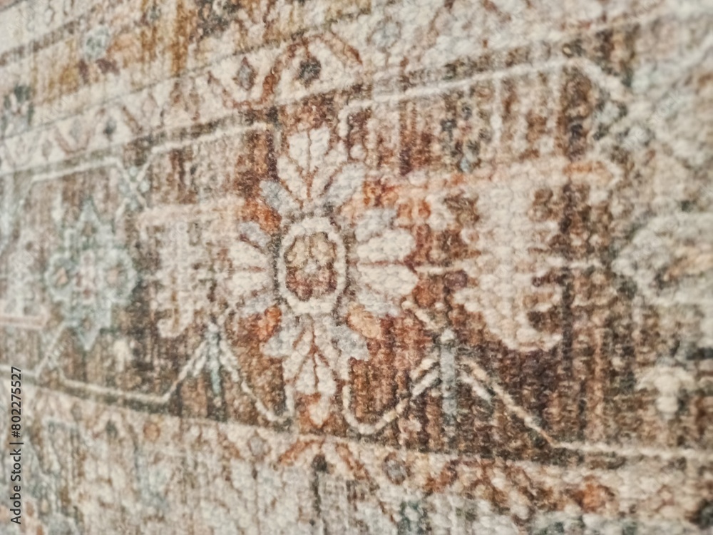 Close up photo of handmade wool Persian carpet. Very beautiful textile design and nice motif.	