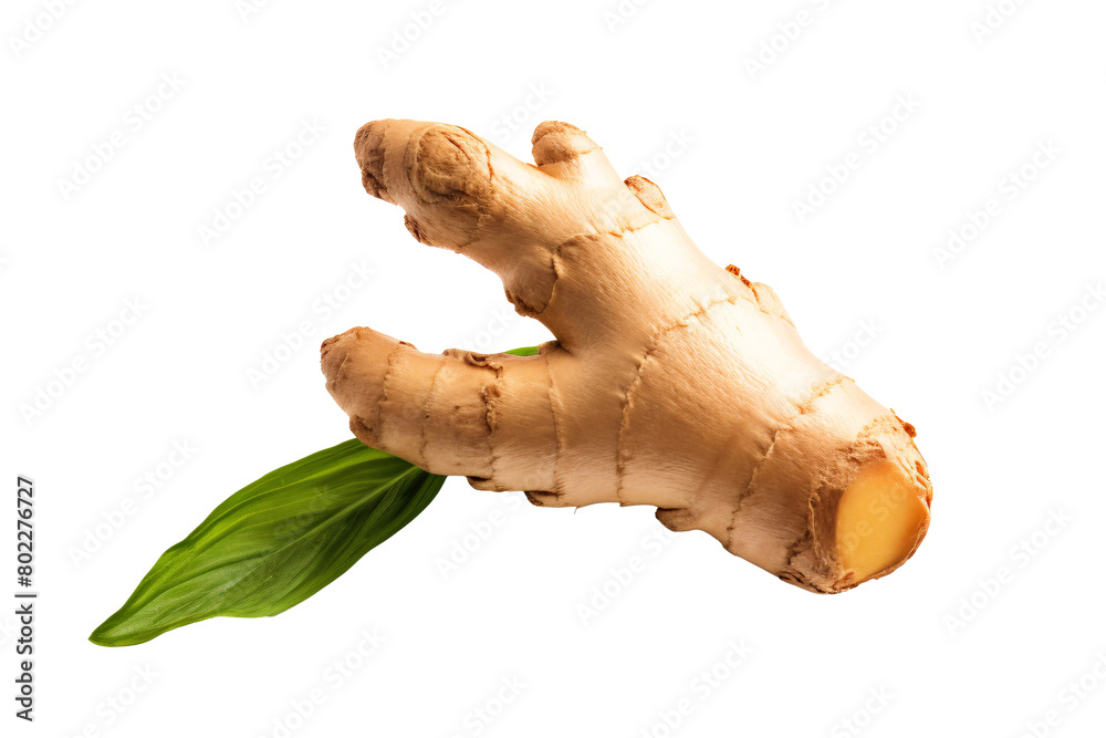 a ginger root with a leaf
