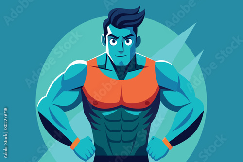 A muscular man with a blue shirt