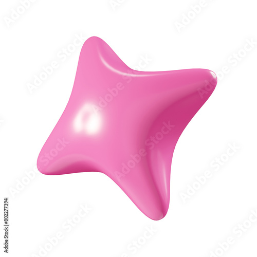 Birthday party popper pink confetti streamer star element 3d render illustration.