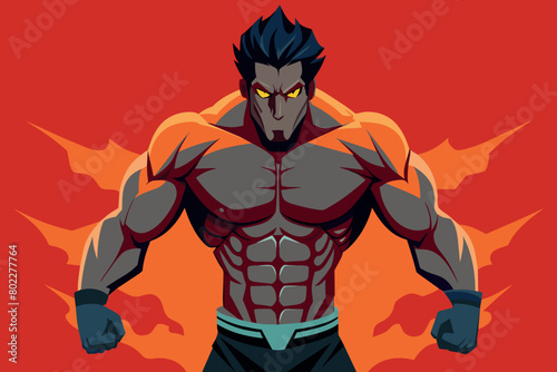 A muscular man with a red background
