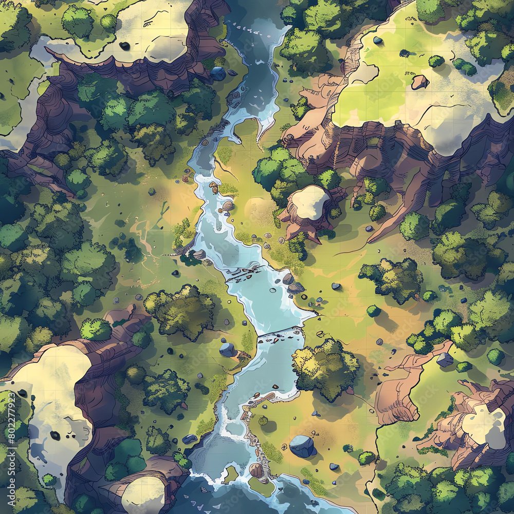 Lush river winding through green valleys and rocky cliffs in a vibrant landscape during daytime Lush river winding through green valleys and rocky cliffs in a vibrant landscape during daytime