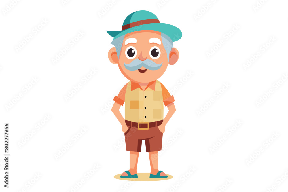 A man in a hat and shorts is smiling A man in a hat and shorts is smiling