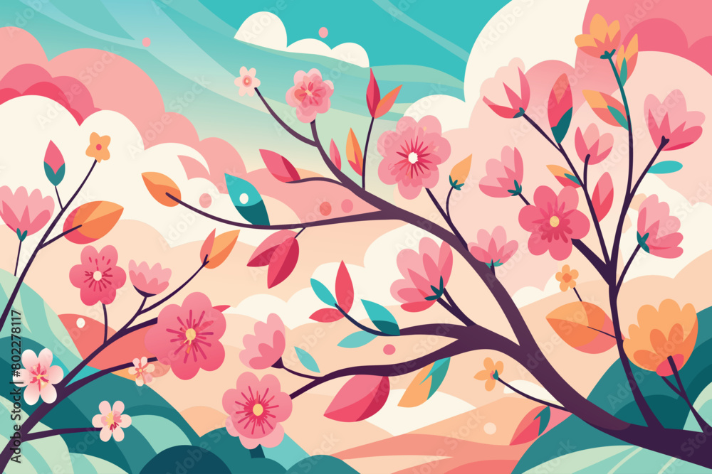 custom made wallpaper toronto digitalA colorful painting of a tree with pink flowers and leaves