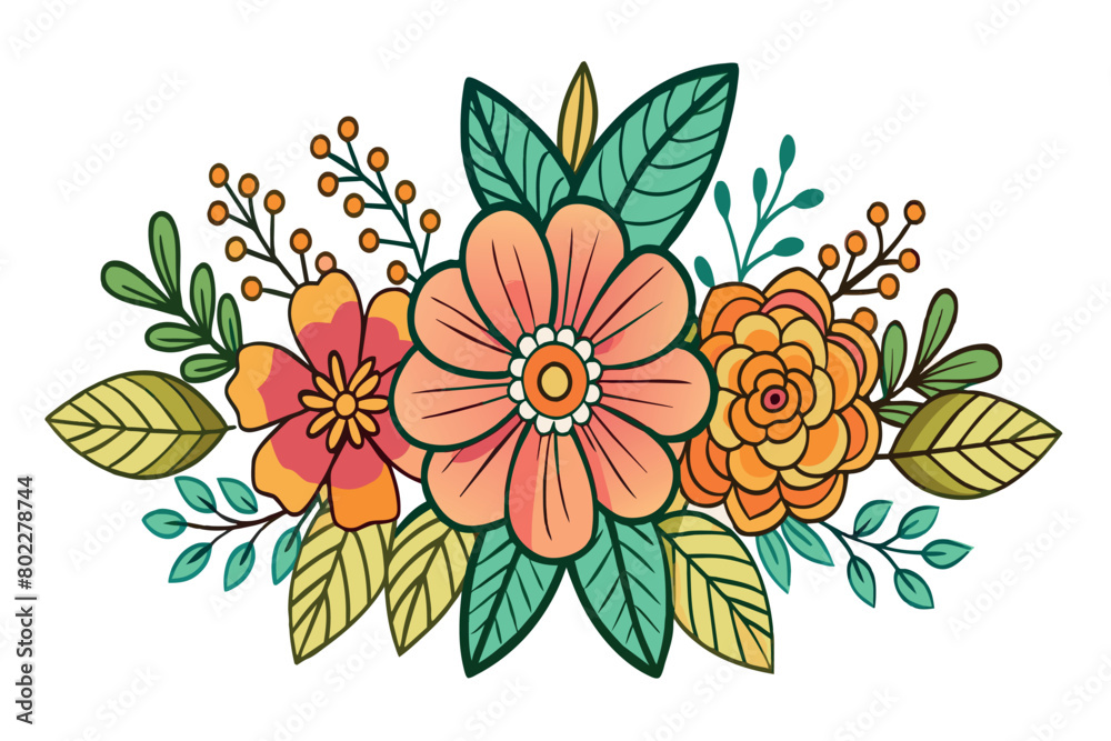 A colorful flower arrangement with a green stem A colorful flower arrangement with a green stem