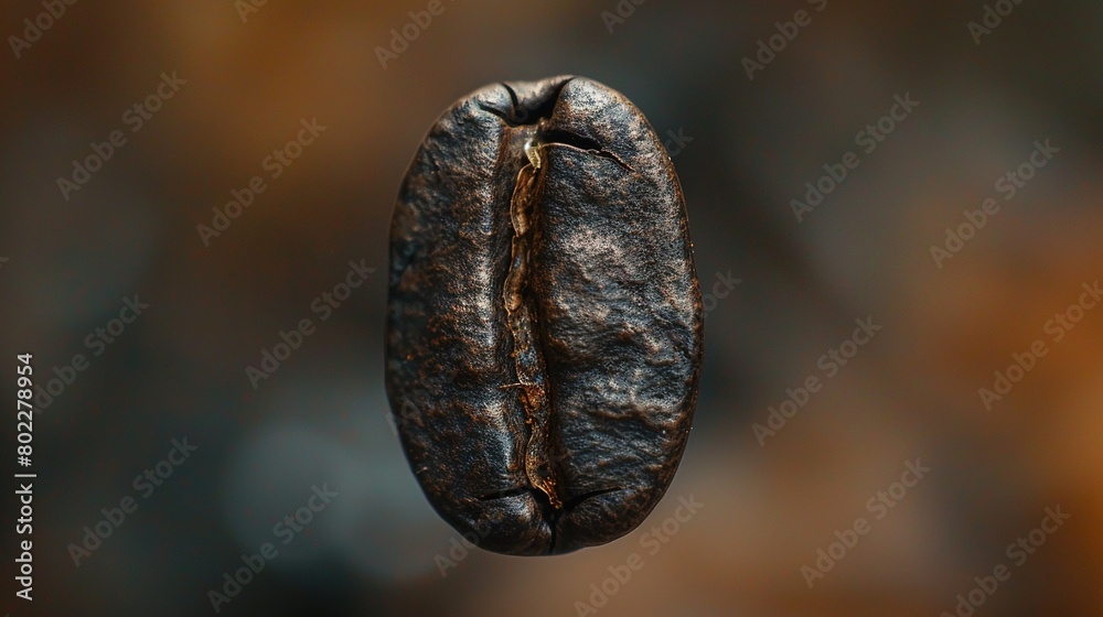A macro photograph of a single coffee bean, centered and magnified to showcase its detailed texture and deep espresso hue A macro photograph of a single coffee bean, centered and magnified to showcase its detailed texture and deep espresso hue