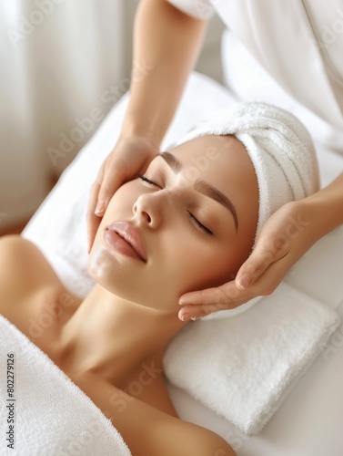 Face Massage. Close-up of a Young Woman Getting Spa Treatment