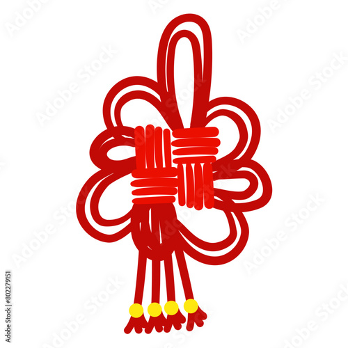 Red threads are tied in Chinese lucky knots, symbolizing good luck and prosperity. The red threads in the knots are wide. For cultural-themed design, materials in the traditional Asian style. Vector