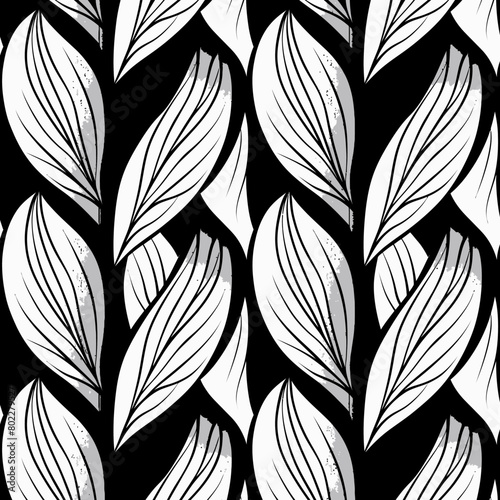 A geometric pattern seamless tile  vector  leaves  black lines and white background
