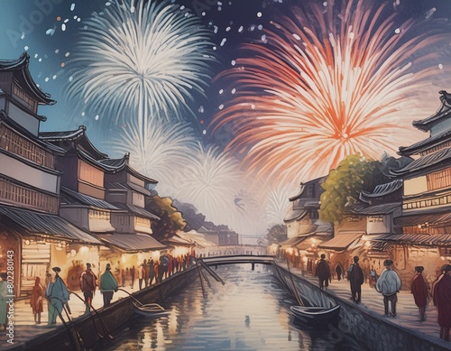 Japanese river fireworks