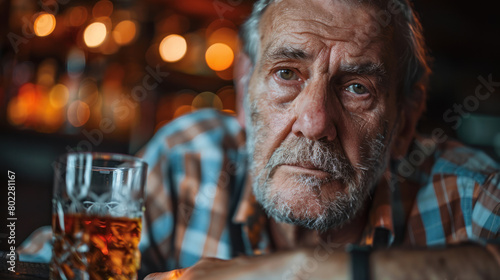 Old drunk depressed and stressed out man in a bar