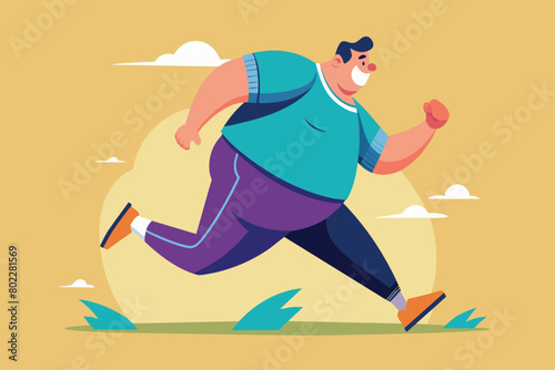 A man in a blue shirt and purple pants is running