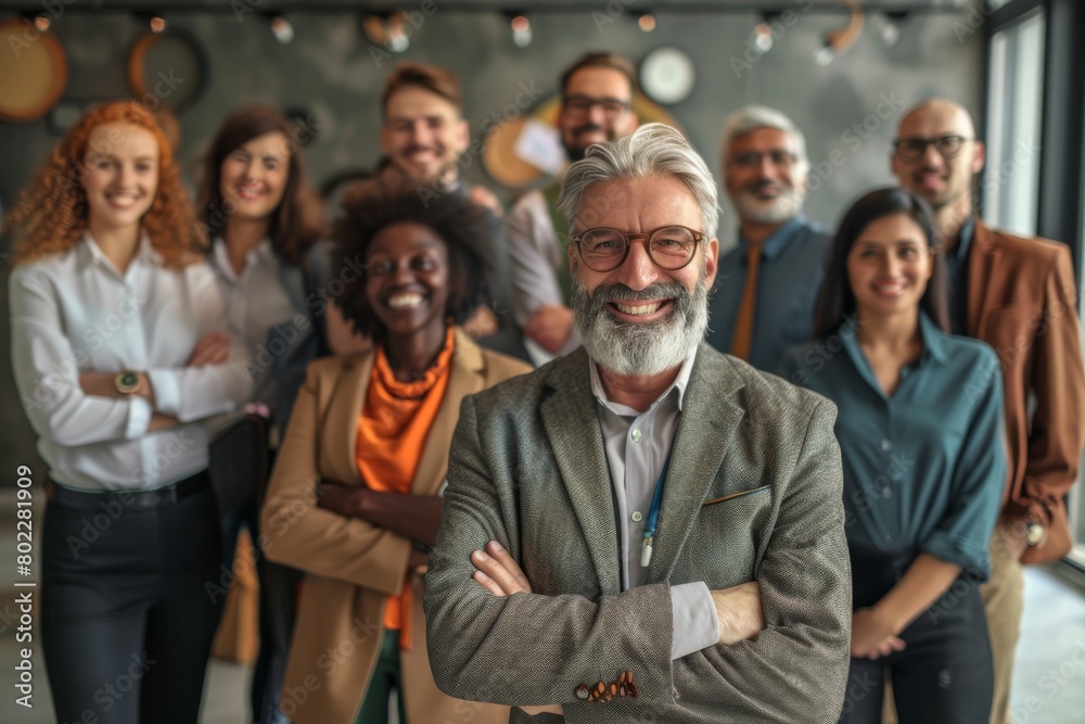 Portrait of a smiling senior businessman with his team in the background Portrait of a smiling senior businessman with his team in the background