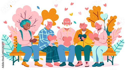 Diverse Group of Elderly Friends Enjoying Time Together at the Park