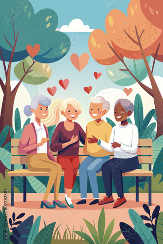 Senior Friends Enjoying Peaceful Moment in Autumn Park