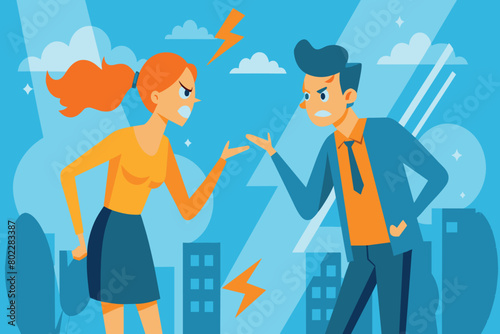 A woman and a man are arguing in a city