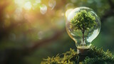 Tree growing in light bulb. conceptual design in environment or energy background concept. 