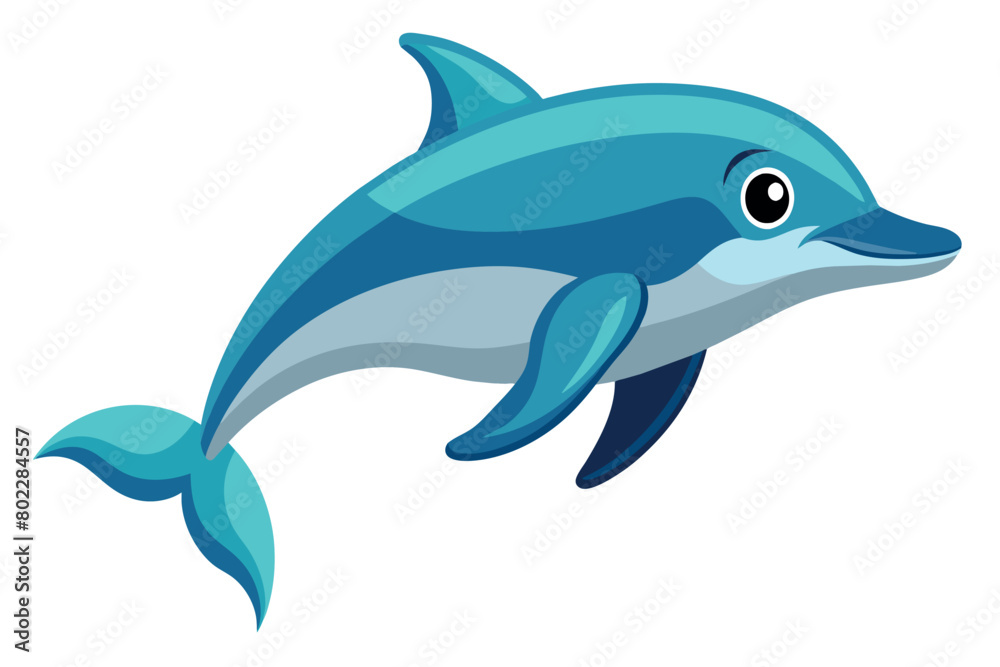 Fototapeta premium A cartoon dolphin is swimming in the ocean