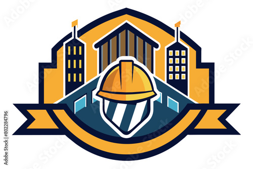 A logo for a construction company with a hard hat on it