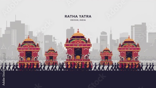 illustration of Lord Jagannath, Balabhadra and Subhadra on annual Rathayatra. generative ai photo