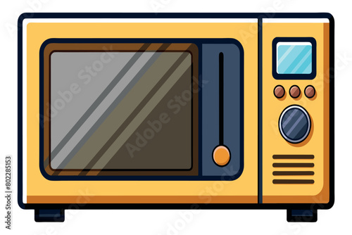 A yellow microwave oven with a blue handle
