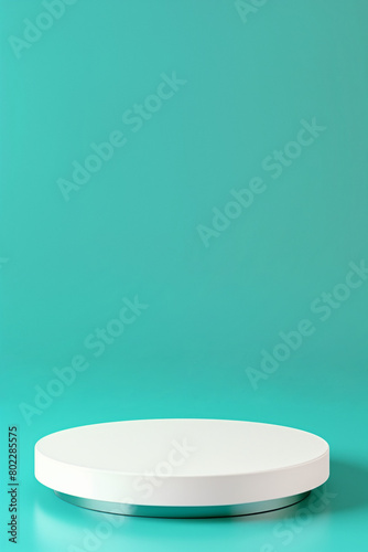 White podium on a turquoise background for product presentation. Mock up of pedestal