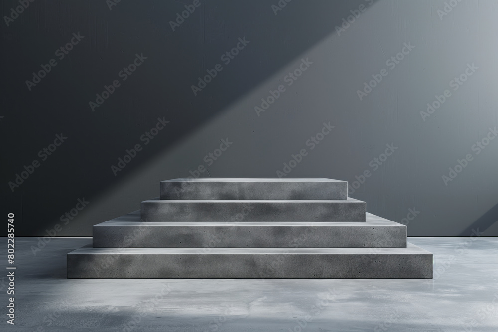 Pyramidal podium on dark gray background for display products, presentation. Mockup of pedestal Pyramidal podium on dark gray background for display products, presentation. Mockup of pedestal