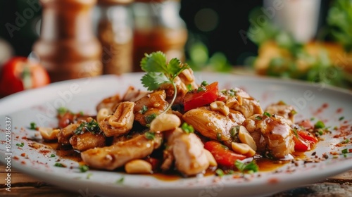 Armenian cuisine. Chicken fillet stewed with peanuts. 