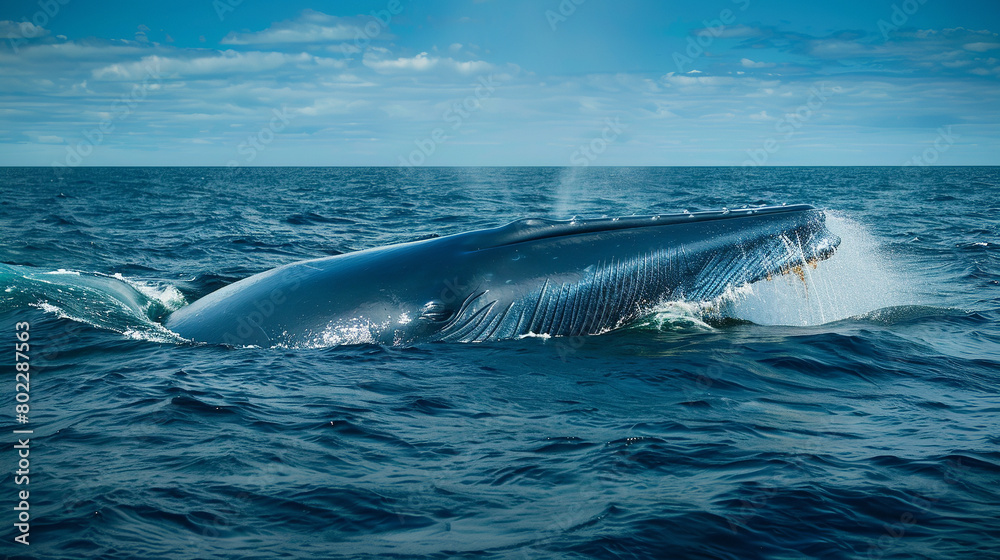 Fototapeta premium A blue whale surfacing gracefully from the depths of the ocean