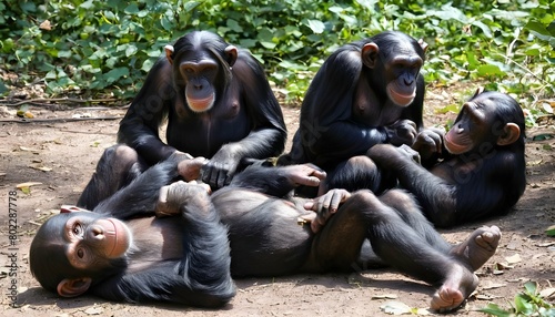 a group of chimpanzees enjoying a leisurely aftern upscaled 34 photo