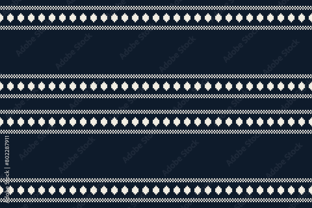 Traditional ethnic motifs ikat geometric fabric pattern cross stitch.Ikat embroidery Ethnic oriental Pixel navy blue background. Abstract,vector,illustration. Texture,decoration,wallpaper. Traditional ethnic motifs ikat geometric fabric pattern cross stitch.Ikat embroidery Ethnic oriental Pixel navy blue background. Abstract,vector,illustration. Texture,decoration,wallpaper.