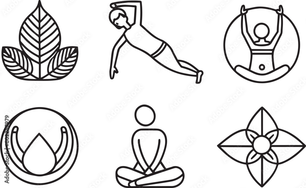 Outline set of yoga vector icons for web design isolated on white background Outline set of yoga vector icons for web design isolated on white background