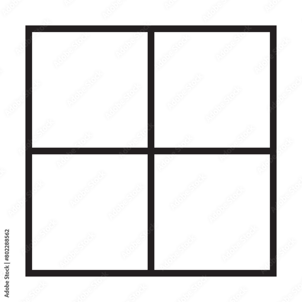 Black outlined square divided in four parts, into quarters. 2x2 grid. Isolated png illustration, transparent background. Asset for overlay, montage, collage, presentation. Business concept Black outlined square divided in four parts, into quarters. 2x2 grid. Isolated png illustration, transparent background. Asset for overlay, montage, collage, presentation. Business concept