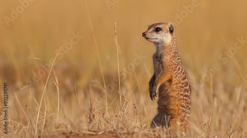A mongoose poised on hind legs, surveying its surroundings with keen intelligence