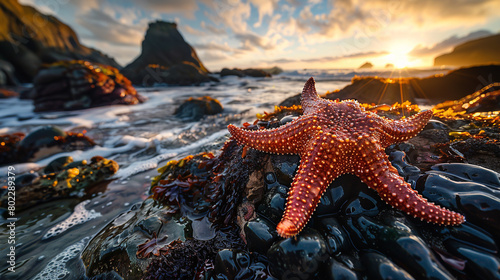 A starfish clinging to the rocky surface of a tide pool photo