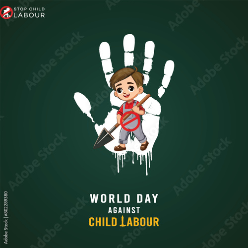 Child labor, Vector, Child labor Poster, World Day Against Child labour, Illustration, Vector, 12 June. Flat. Design. Child labour Post, Social Media Post, Poster. Child Labor Day. Stop. Kids working.