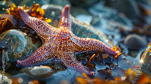 A starfish clinging to the rocky surface of a tide pool