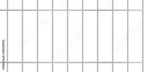 Realistic prison cage. 3d metal prison bars isolated on white background. Iron jail cage front view. Vector illustration.