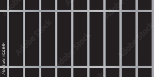 Black realistic metal prison bars isolated on black background. Detailed jail cage  prison iron fence. Criminal background mockup. Creative vector illustration