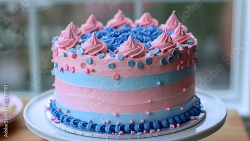 Gender Reveal Cake: Celebrating a Boy or Girl with Pink and Blue Decorations. Concept Gender Reveal Party, Pink Decor, Blue Decor, Cake Cutting Celebration