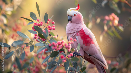 Professional photo with best angle capturing the endearing charm of a galah as it perches atop a eucalyptus branch photo