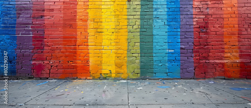 Wallpaper Mural Bold stripes of rainbow colors painted on a brick wall, pride month theme banner Torontodigital.ca