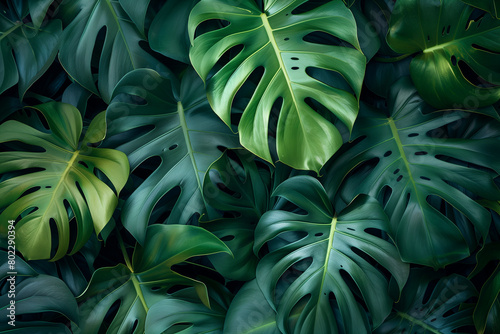 tropical background of monstera leaves